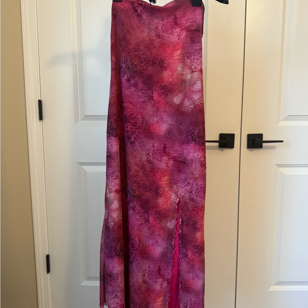 UO Samara Mesh Strapless Stretch Midi Dress - Large, Pink/Purple